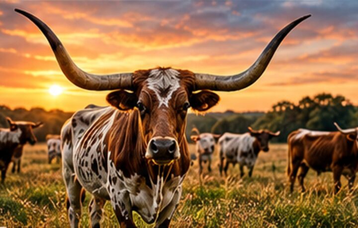 Longhorn cattle on a Texas ranch