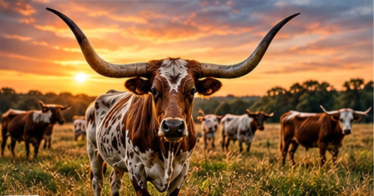 Longhorn cattle on a Texas ranch
