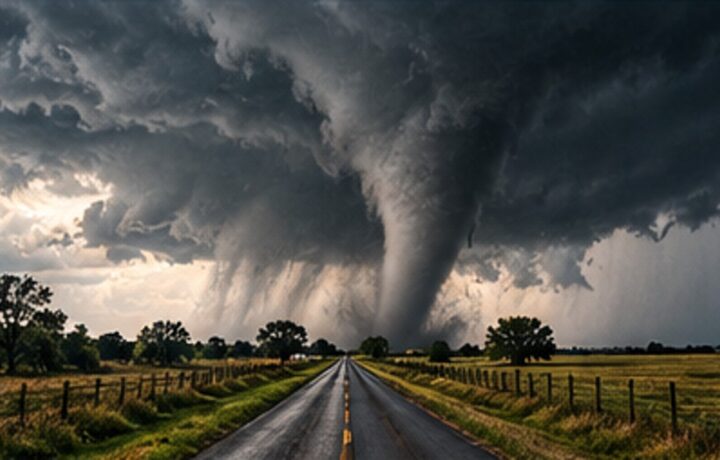 Tornado over open countryside