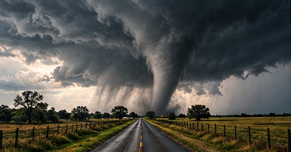 Tornado over open countryside